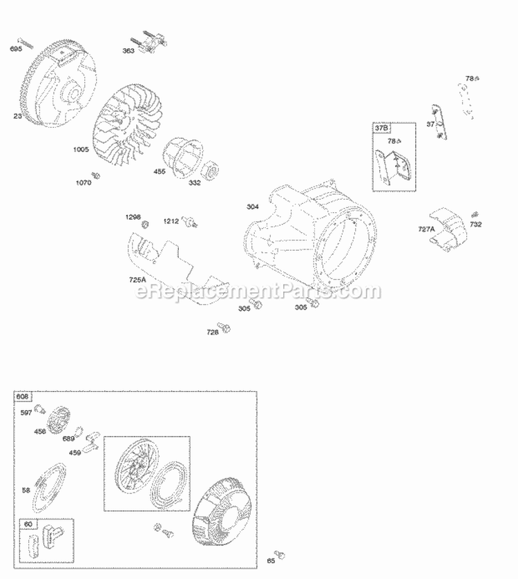 Blower HousingShrouds Flywheel Rewind Starter Diagram and Parts List for 20L236-0111-G1  Briggs and Stratton Engine